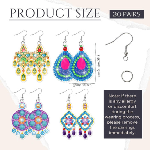 Kigeli 20 Pairs Diamond Painting Earrings Jewelry Diamond Art Earring Kit for Jewelry Making 5D DIY Earring Making Kit for Adults Kids Boho Dangle...