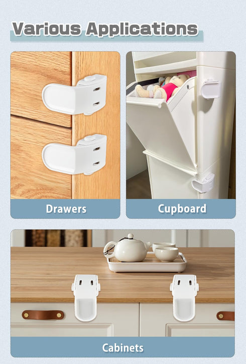 4 Pack Drawer Locks Baby Proofing, Maveek Child Proof Cabinet Locks Baby Safety Botton Latches For Bedstand Drawers Room Side Furniture Corner Edg...