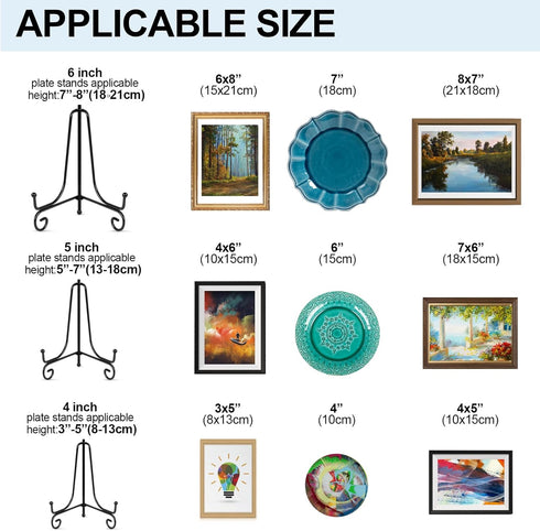 6 Pack Plate Stands For Display, Plate Holder 5 Inch, Picture Frame Stand of Metal, Frame Holder Stand and Artworks, Small Easel Stand for Book, T...