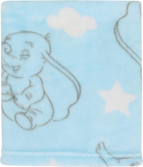 Disney Dumbo Pastel Blue, Grey & White Clouds & Stars Super Soft Baby Blanket, Light Blue, Grey, White...