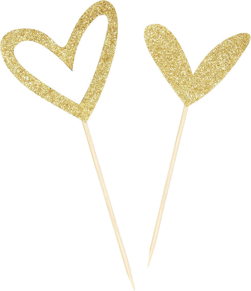 24 PCS Gold Glitter Heart Cupcake Toppers Cute Design Love Cupcake Toppers for Wedding Bridal Anniversary Baby Shower Party Decorations Supplies...