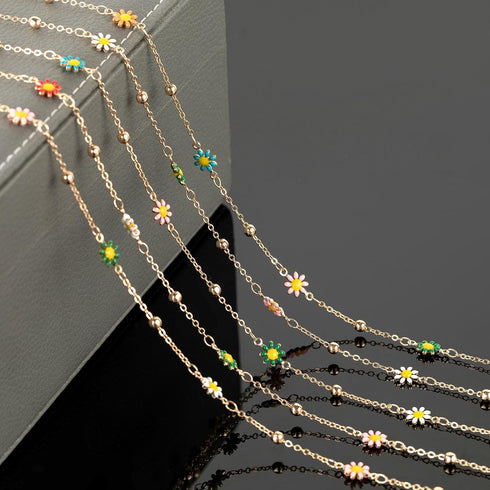 YOUBEIYEE 16.4 Feet Colorful Daisy Chain Necklace DIY for Women Gold Plated Brass Cross Chain with Bead Jewelry Chain Roll Jewelry Supplies Findin...