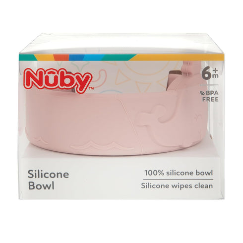 Nuby Animal Friend Silicone Round Bowl - Toddler Bowl - 6+ Months - Pink Whale Bowl...