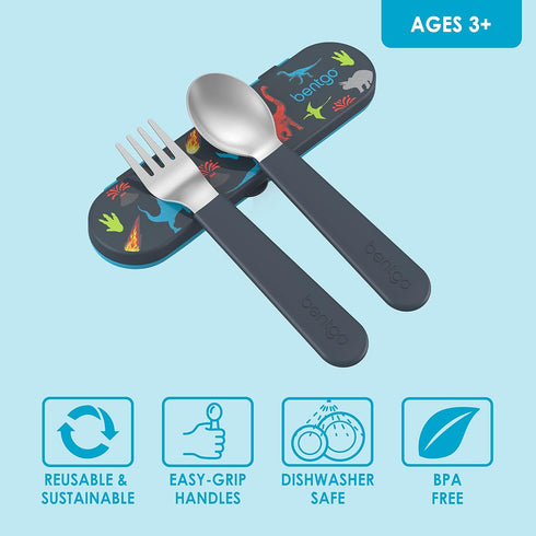 Bentgo® Kids Stainless Steel Utensil Set - Reusable Fork, Spoon & Storage Case - High-Grade BPA-Free Stainless Steel, Easy-Grip Handles, Dishwashe...