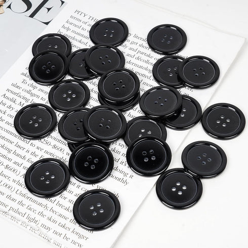 Chenkou Craft Mix Color Plastic Resin Circle Big Button 4 Holes DIY Craft Sewing (Black, 1 1/4"(30mm))...