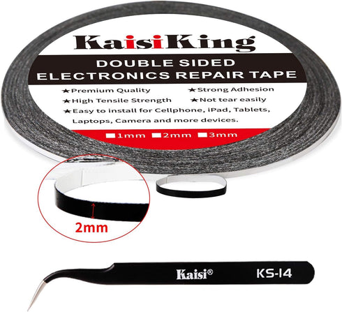 Kaisiking 2mm LCD Repair Tape for Phone Screen, Adhesive Tape with 1 Tweezers for Cell Phone, iPad, Tablets, Laptops, Camera...