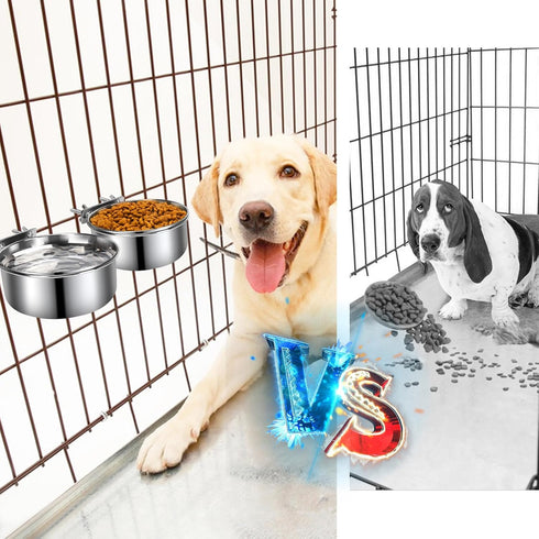 Dog Kennel Food and Water Bowls, 2 Pack Hanging Metal Dog Bowls No Spill, Stainless Steel Dog Dish for Small & Medium Dogs (6.3 * 2.6” & 5.5 * 2.4...