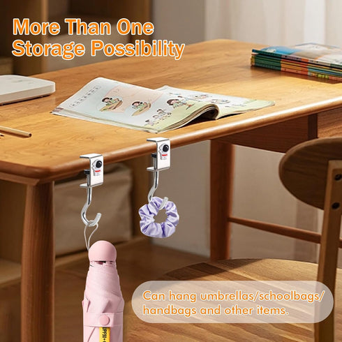 Desk Hooks, 2 Pieces Nail Free Storage Hook, Space Organizer Headset Stand, Under Desk Hook Mount, Rust Resistant Table Hook, Student Work Desk St...