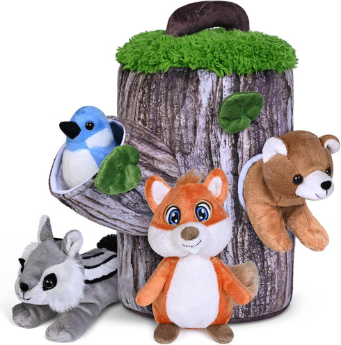 Plush Treehouse with 4 Animals – Stuffed Forest Animal Toys for Babies, Toddlers & Children – Squirrel, Bear, Bird, and Skunk...