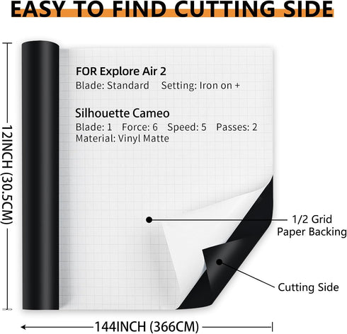 Matte Black Permanent Vinyl, 12" x 12 FT Vinyl with Cricut Cutting Machine - Lya Vinyl Matte Black Adhesive Roll for Mug, Cup, Window & Home Decal...