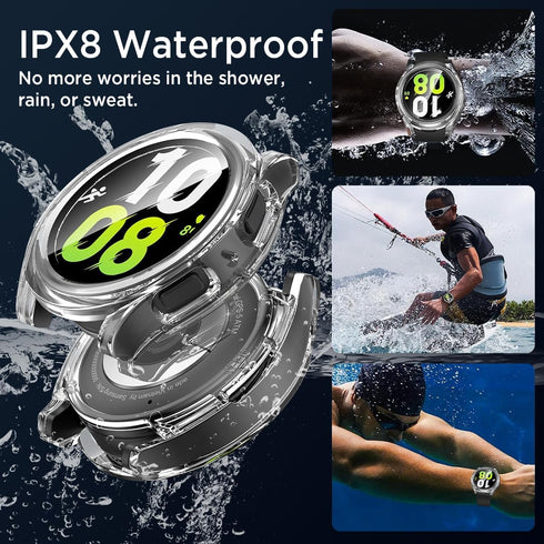 Miimall Waterproof Case for Samsung Galaxy Watch 4 & 5 40mm Protective Bumper Case with Tempered Glass Screen Protector, No Fog Hard PC Cover for ...