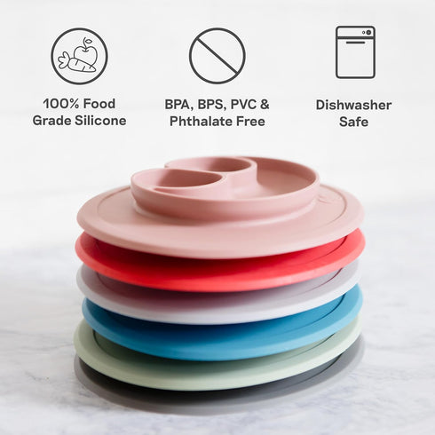 ezpz Mini Mat for 12 Months+ (Blue) - 100% Silicone Placemat + Plate with Suction for Infants + Toddlers - Supports Baby-Led Weaning - for Highcha...
