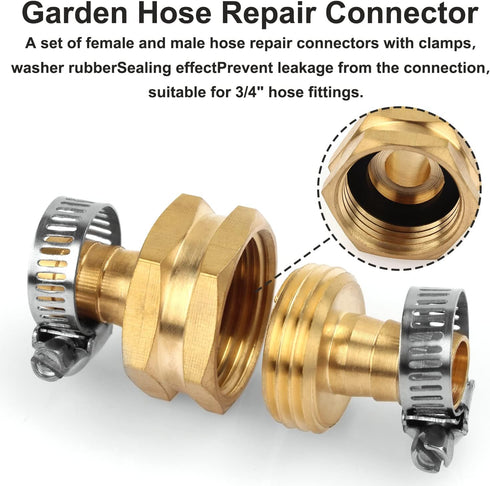 Aillsa 3/8" Garden Brass Mender End Repair Kit Hose Connector Male Female 0.47" Diameter Hose Connector The Brass Garden Hose Mender's...