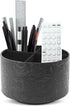 lizimandu Round Leather Art Supply Organizer,Remote Control Holder,360 Degree Spinning,Multi-Functional Pencil Holder,4 Compartments Desktop Stati...
