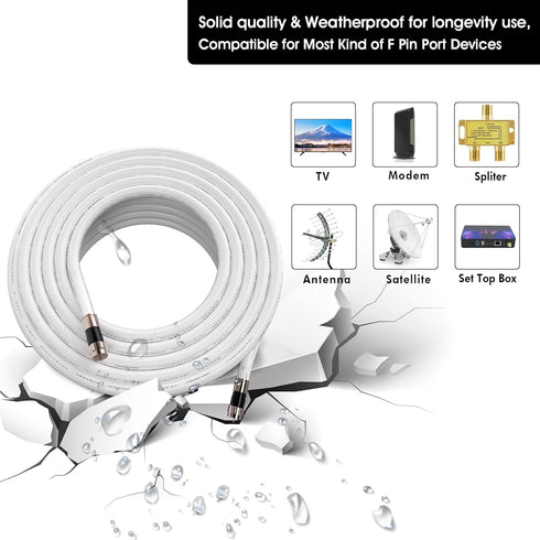 6FT RG6 Coaxial Extension - White Cable with F Connector, Low Loss, High Speed for Digital TV Aerial, Antenna, and Satellite...