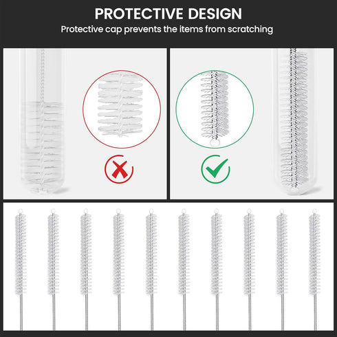 Straw Cleaner Brush Set, 10 Pieces 12 Inch Stainless Steel Handle Straw Brush Set, Extra Long Straw Brush for Tumbler, Sippy Cup, Water Bottle and...