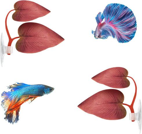 WishLotus Betta Leaf, 2 Pack Lightweight Realistic Betta Leaf Hammock Double Leaf Design Fish Tank Plant Decoration for Betta Habitat Aquarium Dec...