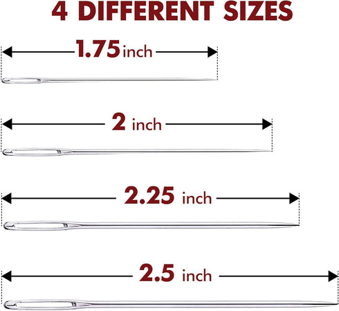 Large Eye Sharp Stitching Needles for Needlework 1.75-2.5 inches - 28 Embroidery Needles for Hand Sewing Variety Sizes in a Handy Storage Tube...