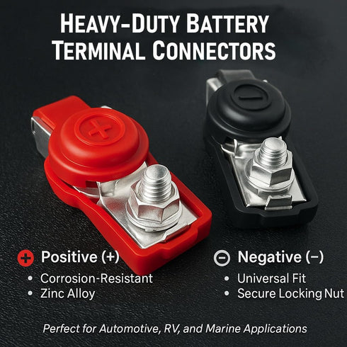 MGI SpeedWare 12v Automotive Battery Terminal Connectors with Cover, Red + Black Pair...