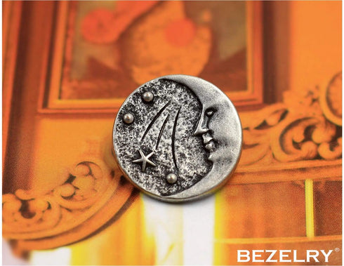 Bezelry 12 Pieces Starry Night Man in The Moon Metal Shank Buttons. 20mm (3/4 inch) (Antique Silver)...