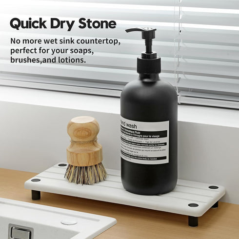 Instant Dry Sink Caddy Kitchen Sink Organizer, Quick Drying Diatomaceous Earth Stone Sink Tray Sponge Holder Soap Dish, Bathroom Countertop Vanity...