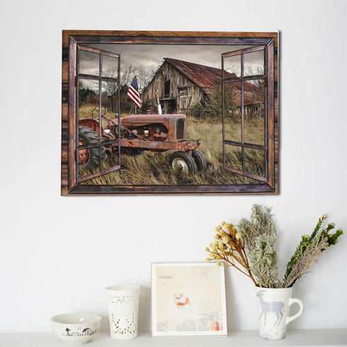 Fimtise Barn Pictures Wall Decor Old Tractor Farmhouse Canvas Painting Barn Wall Decor Framed Country Posters Home for Living Room Bedroom Bathroo...