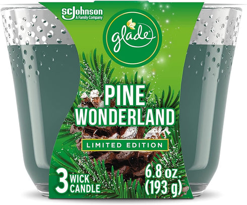 Glade Candle, Fragrance Candle Infused with Essential Oils, Air Freshener Candle, 3-Wick Candle (Pine Wonderland)...