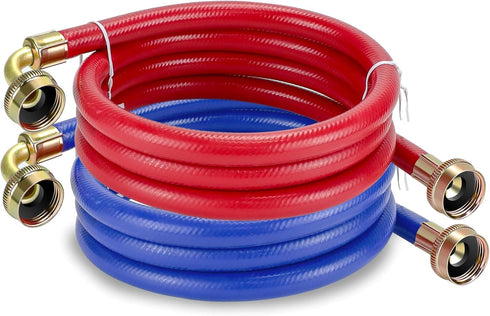 6 FT Washing Machine Hoses with 90 Degree Elbows Universial Rubber Washer Hose No-Lead Burst-proof Hot and Cold Water Supply Hoses for Washing Mac...