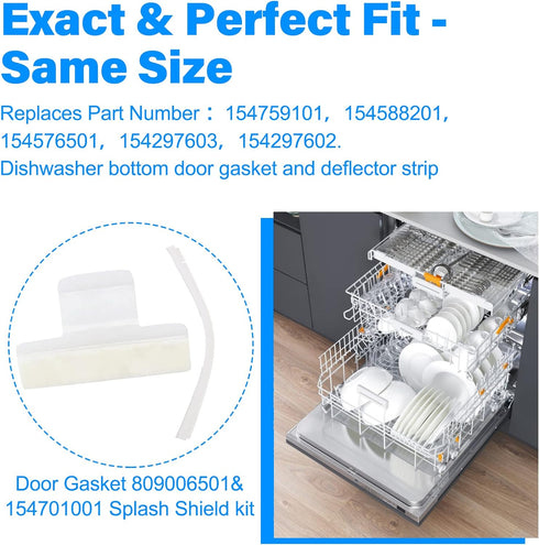APPLIANCEMATES 154827601 Dishwasher Door Seal&809006501 Lower Seal&154701001 Splash Shield kit Compatible with Frigidaire, Kenmore Replace 154211801,AP4338941,PS2203346, AP5690109