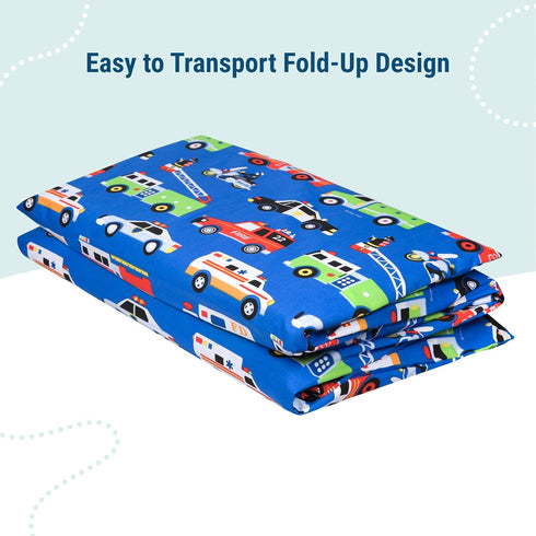 Wildkin Kids Cotton Nap Mat Cover – Soft, Sewn-in Flap, Durable & Fits 1.5" Vinyl Sleep Mats - Heroes...
