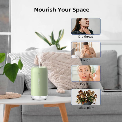 Portable Mini Humidifier, 350ml Quiet Small Cool Mist Humidifiers USB Personal Desktop Humidifier for Bedroom Office Plants Car Baby Nursery with ...