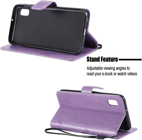 for Samsung Galaxy A10e Wallet Case Screen Protector,Galaxy A10e PU Leather Protective Case Emboss Love Tree Cat Folio Magnetic Card Holder Kickst...