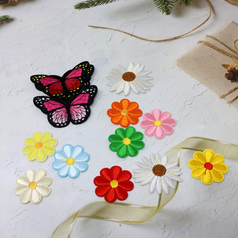 Honbay 16PCS Cute Delicate Butterfly Daisy Flower Appliques Decorative Patches Embroidered DIY Sew on/Iron on Patches for Shirts, Coats, Jackets, ...