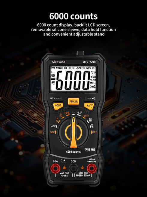 Multimeter Digital Multimeter, 6000 Counts DC AC Voltmeter and Ohm Volt Amp Tester, Auto-Ranging Fast Accurately Measures Voltage Current (DC/AC C...