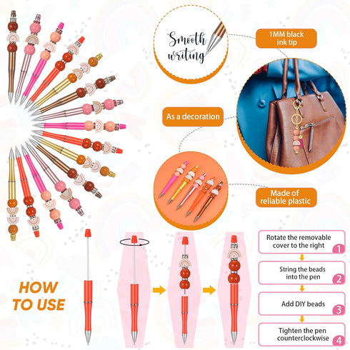 10 Set Beadable Pens and Beadable Keychain with Tassels, Lobster Clasps, Pendants Plenty Colorful Beads Bulk DIY Making Kit for Women Kid Student ...