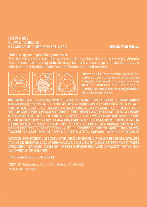I DEW CARE Sheet Mask Pack - Glow Up Bubbles | Bubble Facial Mask, with Vitamin and Niacinamide, Daily Skin Care, Brightening, Illuminating, Detox...