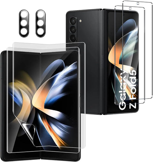 [6 in 1 Tempered Glass Front Screen Protector for Samsung Galaxy Z Fold 5+ Inner Soft TPU Film Shields Big Screen+ Camera Lens Protector [Scratch ...