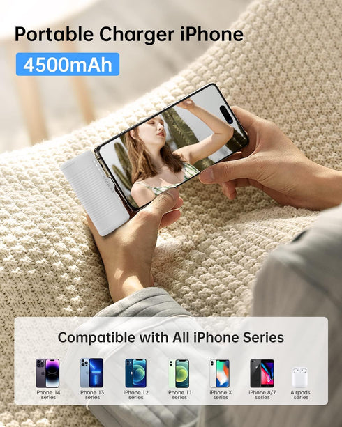 Kuulaa Small Portable Charger for iPhone, 4500mAh Mini Power Bank with Built-in Cable, Cute Battery Pack Compatible with iPhone 14/14 Plus/Pro Max...