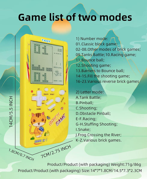 Cute Cat Pattern Block Game Console 23 Brick Games Racing/Tank Battle Retro Mini Game Machine Children's Game Console 70/80/90's Nostalgic Gifts P...