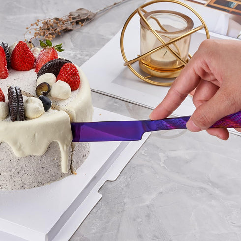 Purple Wedding Cake Knife and Server Set, Stainless Steel Cake Cutting Set, Cake Cutter and Pie Server for Wedding, Birthday, Party...