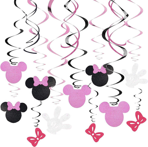 30Ct Minnie Hanging Swirl Decorations - Ceiling Streamers for Mouse Birthday Party – Mini Mouse Theme Party Supplies – Party Favors for Kids - Gli...