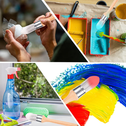 WXJ13 4 Pieces Trim Painting Tool Edge Painting Tool Corner Paint Brush Trim Paint Brush Paint Trimmer Edger Wooden Handle Round Painting Tool for...