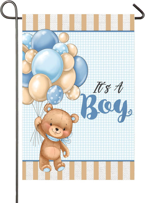 It's A Boy Garden Flag 12x18 Inch Double Sided Teddy Bear Balloons Baby Boy Garden Flag Baby Shower Birth Announcement Gender Reveal Newborn Baby ...