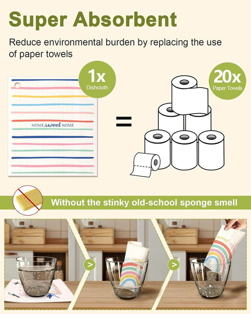 6 Pack Swedish Dishcloths for Kitchen - Reusable Swedish Dish Cloths for Washing Dishes Fast Drying Swedish Towels Cute Funny Washable Swedish Cle...