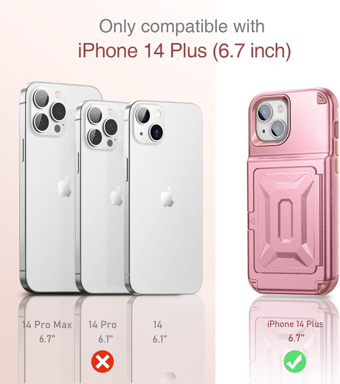 WeLoveCase iPhone 14 Plus Case for Women, Men Defender Credit Card Holder Cover with Hidden Mirror, Three Layer Shockproof Heavy Duty Protection C...