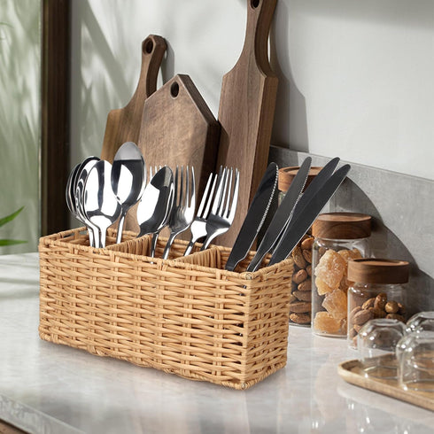 Ayiaren Wicker Flatware Silverware Caddies Cutlery Holder Best Kitchen Silverware Organizer Storage for Countertop Silverware Utensils Holder Part...