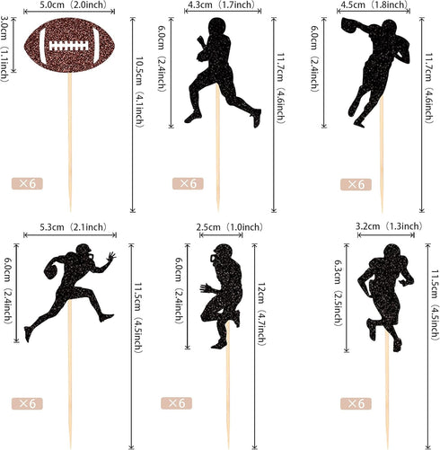 36 PCS Rugby Ball Cupcake Toppers Football Players Sport Cupcake Picks Super Rugby Sports Theme Baby Shower Birthday Party Cake Decorations Suppli...