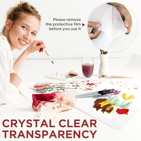 Acrylic Rectangle-Shaped Palette 2pcs 11.8 x 7.9 inches Transparent - Crystal Clear Blend Paint Non-Stick Acrylic Watercolor Oil Paint Mixing Tray...