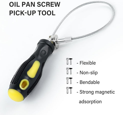 Flexible Magnetic Oil Drain Plug Removal Tool,14.5inch Oil Drain Plug Tool with Strong Magnetism,Must Have Car Tools Fit Most Oil Pan Plug Screw R...