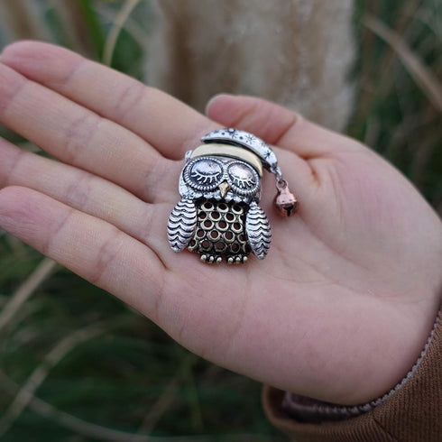 RareLove Cute Vintage Owl Santa Hat Ring Bell Two Tone Christmas Pins and Brooches Rose Gold Silver Plated Alloy Holiday Animal Jewelry For Women ...